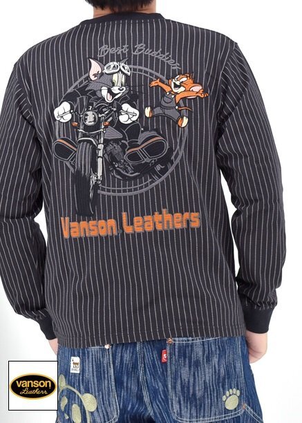 TOM&JERRYコラボ 天竺ロングTシャツ◆vanson スミクロウォバッシュ XXLサイズ TJV-2530 バンソン ヴァンソン トムとジェリー 刺繍 長袖拍卖