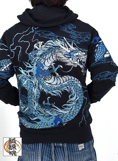 頂 龍神ノ頂スウェットジップパーカー◆絡繰魂 B色 Lサイズ 253061 和柄 和風 刺繍 竜 ドラゴン からくり拍卖