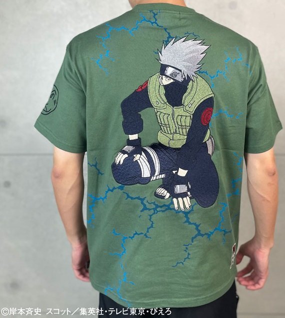 NARUTO×絡繰魂 カカシ半袖Tシャツ◆絡繰魂 グリーン XXLサイズ 252009 和柄 和風 刺繍 ナルト 少年ジャンプ からくり拍卖