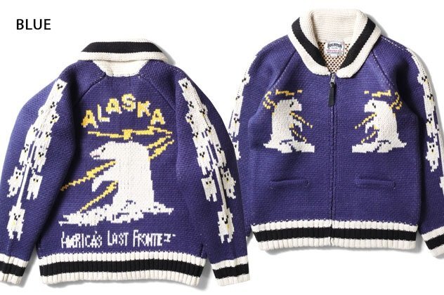 カウチンニットセーター「BEAR」◆HOUSTON ブルー Lサイズ 22317 ヒューストン クマ 熊 防寒拍卖