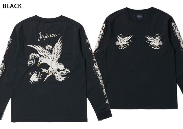 スカ刺繍長袖Tシャツ「EAGLE」◆テーラー東洋 ブラック Mサイズ TT69647 和柄 鷲 ロングTシャツ スカジャン風拍卖