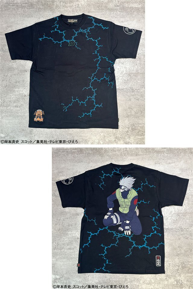 NARUTO×絡繰魂 カカシ半袖Tシャツ◆絡繰魂 ブラック XXLサイズ 252009 和柄 和風 刺繍 ナルト 少年ジャンプ からくり拍卖