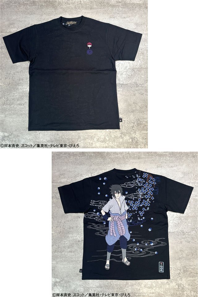 NARUTO×絡繰魂 うちはサスケ半袖Tシャツ◆絡繰魂 ブラック Lサイズ 252016 和柄 和風 ナルト 少年ジャンプ 刺繍 からくり拍卖