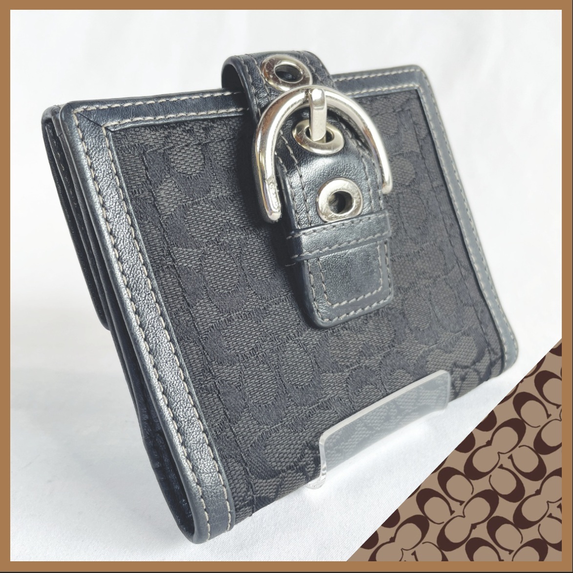 COACH(コーチ) ミニシグネチャー 二つ折り財布 キャンパス地×レザー ブラック拍卖