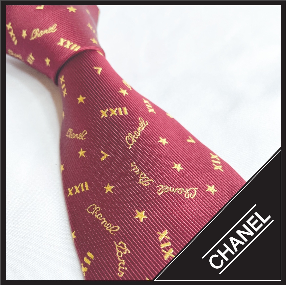 CHANEL シャネル ハイブランドネクタイ レッド シルク100%拍卖