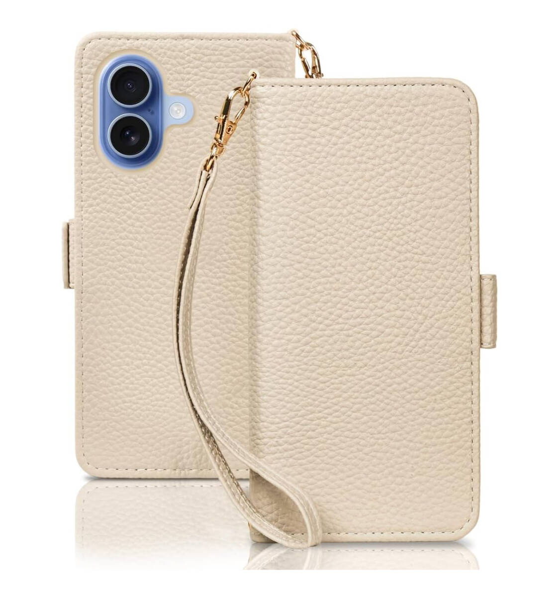 iPhone 17 ケース 手帳型 PUレザー TPU カード収納 全面保護 横置き機能 ストラップ付 手触り良い ベージュ ay389拍卖