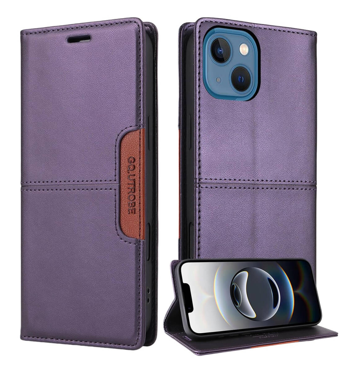 iPhone 13mini / iPhone 12 Mini ケース 手帳型 PUレザー TPU マグネット式 スタンド機能 カード収納 手触りが良い パープル ay115拍卖