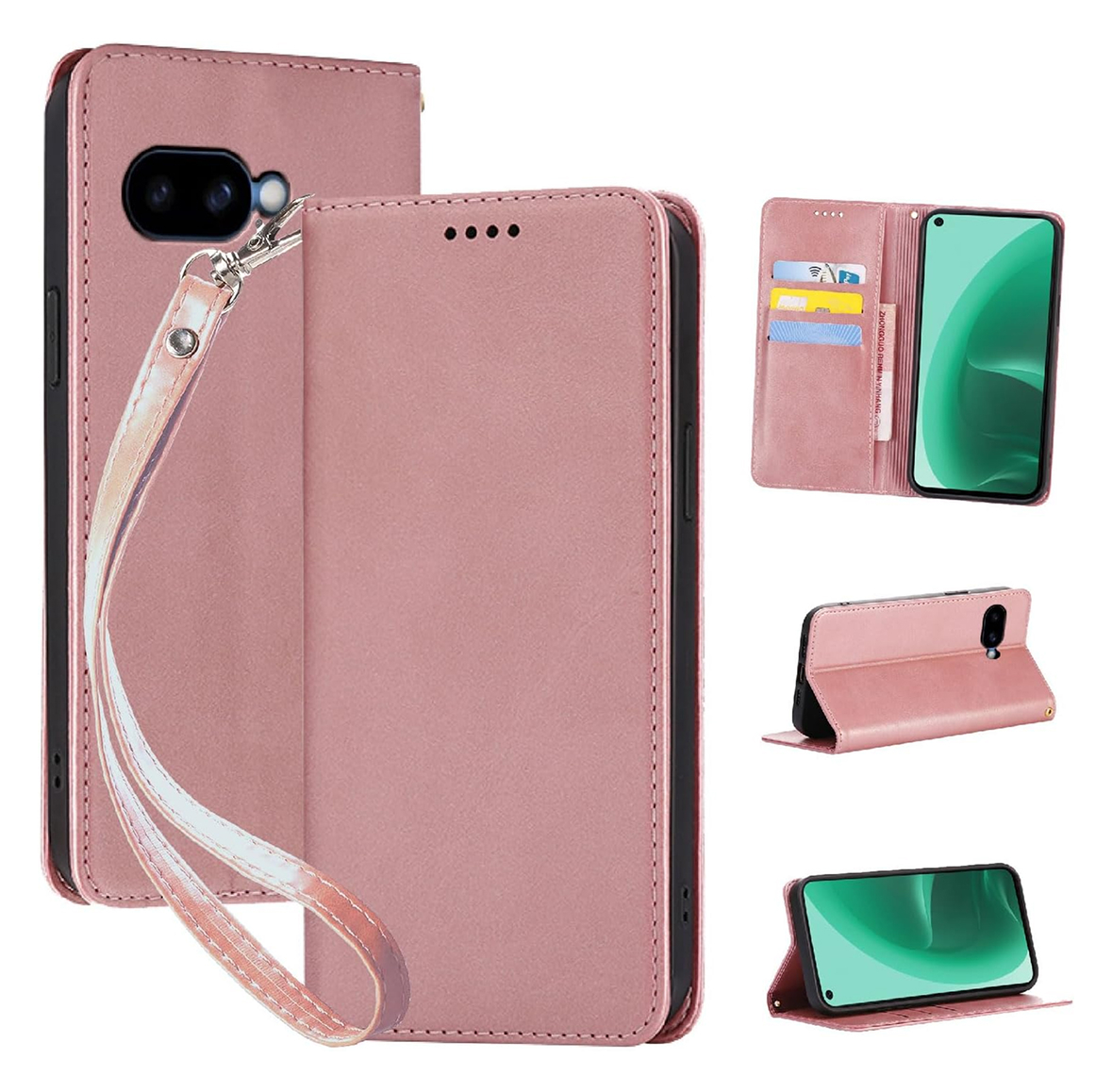 Google Pixel 9A ケース 手帳型 PUレザー TPU スタンド機能付き 耐衝撃 カード収納 ライトローズゴールド ay420拍卖