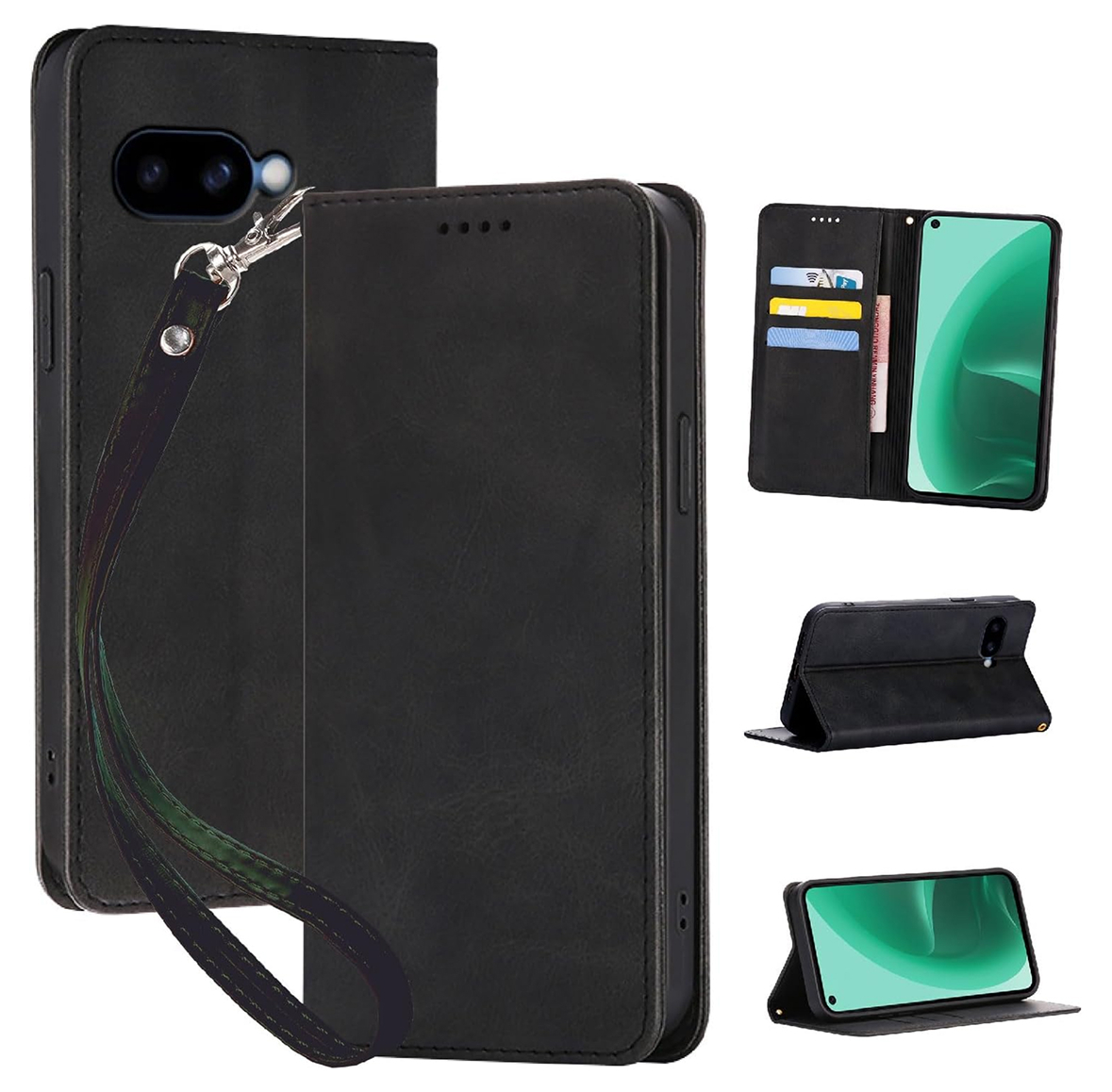 Google Pixel 9A ケース 手帳型 PUレザー TPU スタンド機能付き 耐衝撃 カード収納 ブラック ay421拍卖