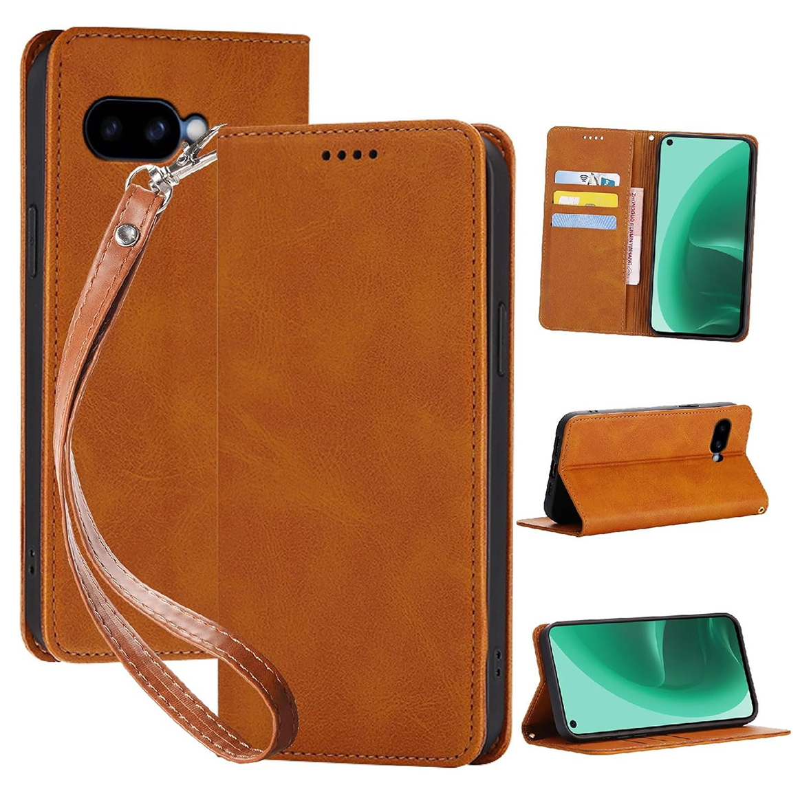 Google Pixel 9A ケース 手帳型 PUレザー TPU スタンド機能付き 耐衝撃 カード収納 ライトブラウン ay422拍卖