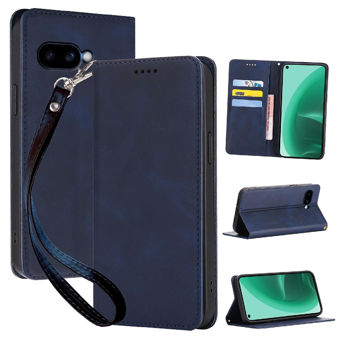 Google Pixel 9A ケース 手帳型 PUレザー TPU スタンド機能付き 耐衝撃 カード収納 ブルー ay423拍卖