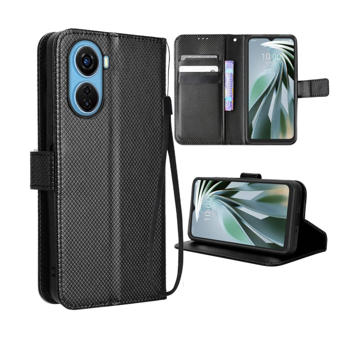 ZTE Libero5GIVケース スタンド機能 マグネット開閉 耐衝撃 レンズ保護 合皮レザー + TPUケース 革の質感 落下防止 ブラック ay175拍卖