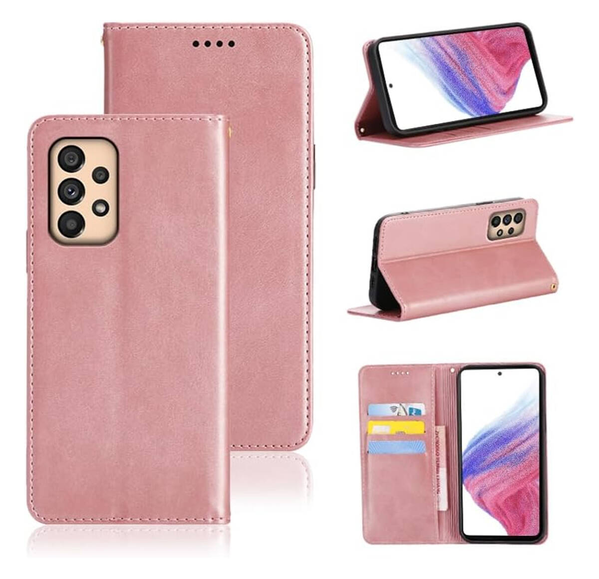 Galaxy A53 5G ケース 手帳型 SCG15 SC-53C PUレザー TPU カード収納 マグネット スタンド機能付き ライトローズゴールド ay225拍卖