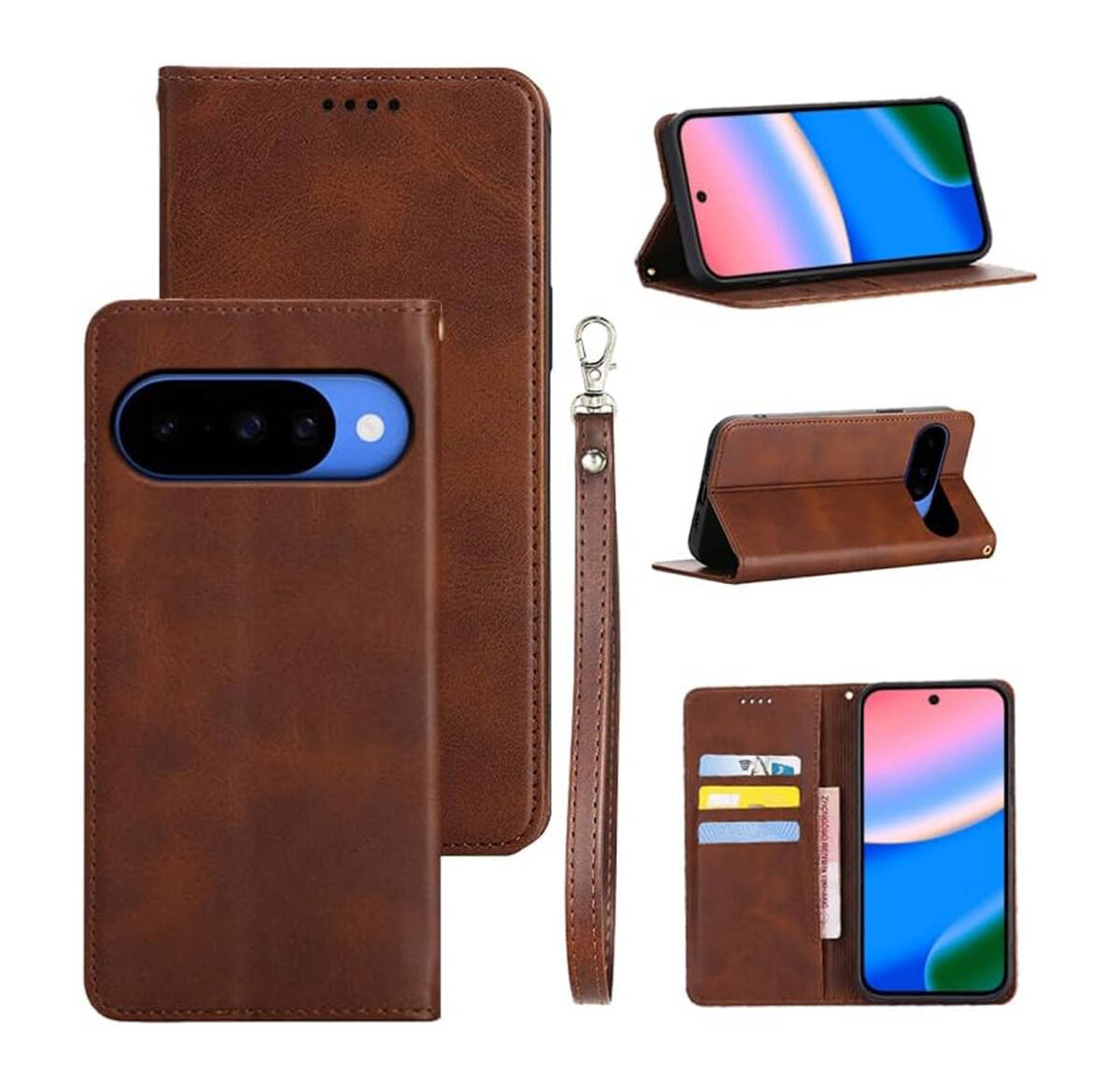 Google Pixel 10/10 Pro ケース 手帳型 PUレザー カード収納 マグネット スタンド機能付き スマホケース ダークブラウン ay50拍卖