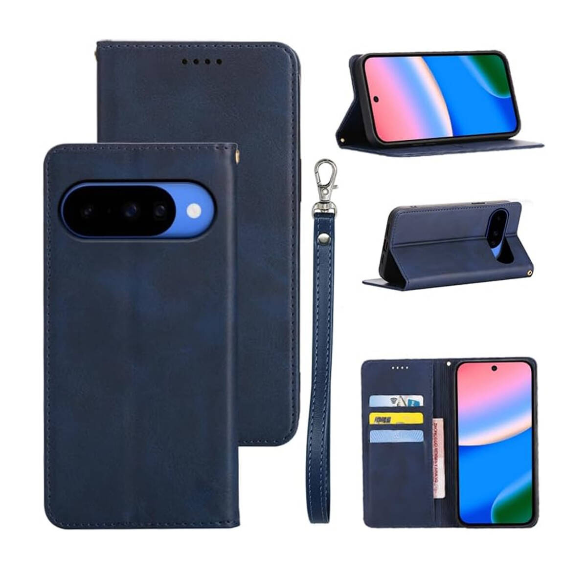 Google Pixel 10/10 Pro ケース 手帳型 PUレザー カード収納 マグネット スタンド機能付き スマホケース 深い青 ay53拍卖