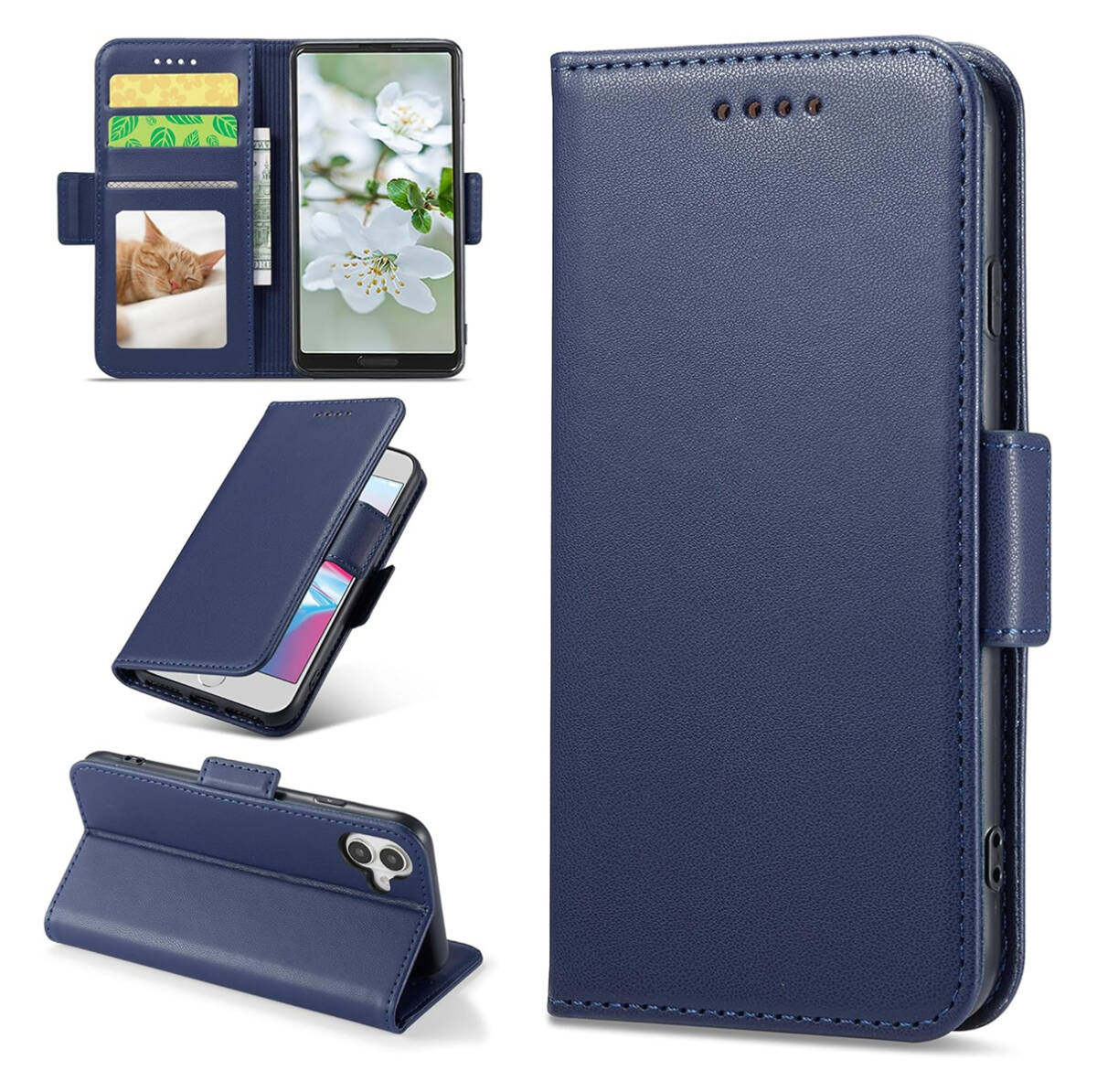 iPhone17 手帳型 PUレザー製 サイドマグネット 全面保護 耐衝撃 耐摩擦 スタンド機能 ブルー ay400拍卖