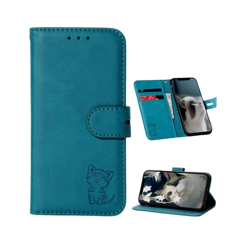 Nubia S 5G スマホケース 手帳型 猫 ストラップ付 カード収納 フリップケース ターコイズ ay-47拍卖