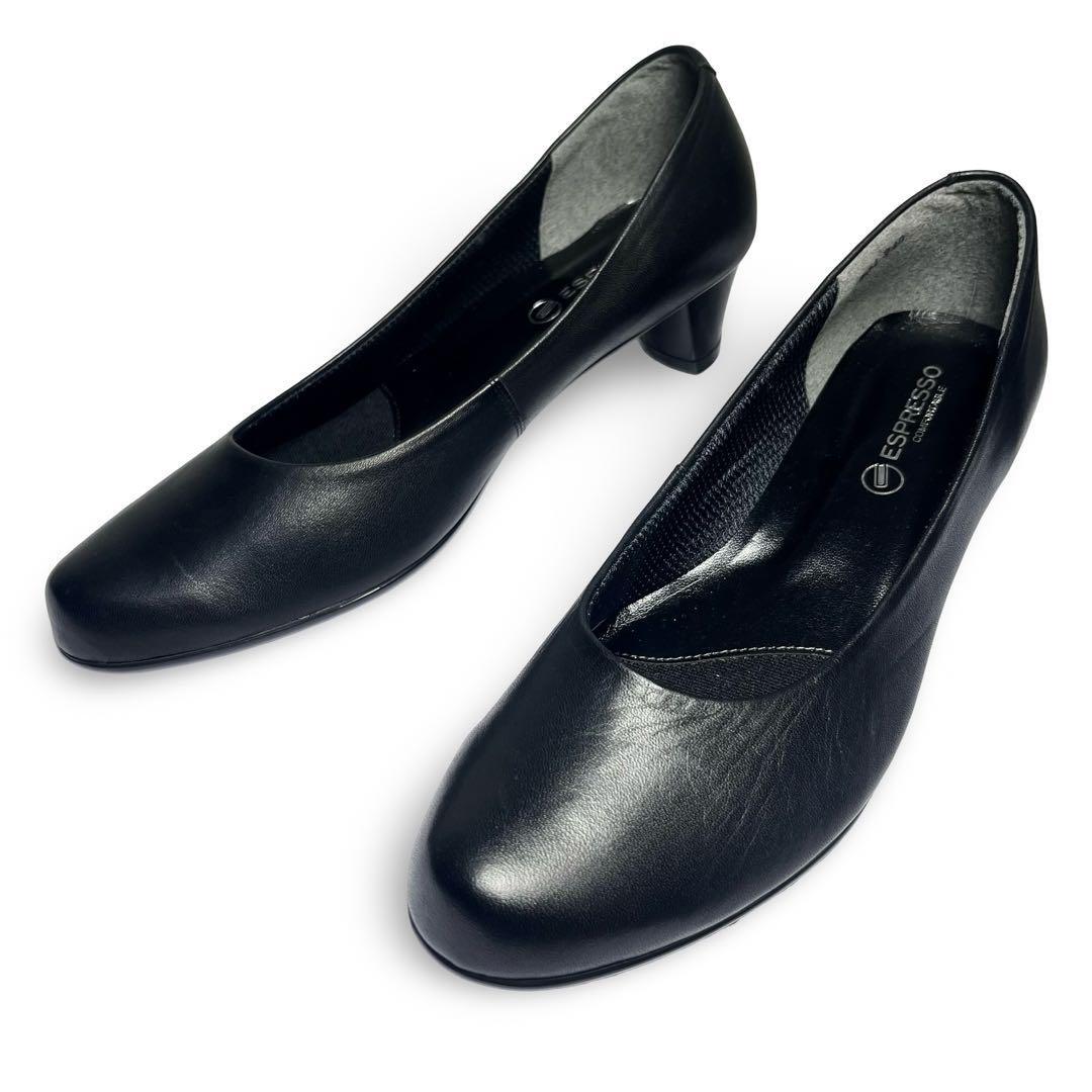 美品 espresso パンプス レザー ブラック 日本製 フォーマル拍卖