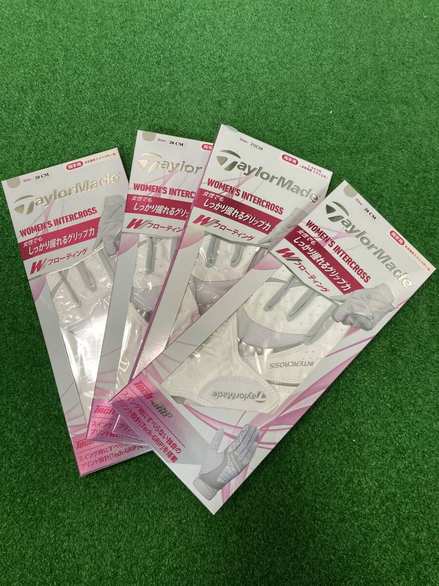 新品未使用品 テーラーメイド レディース 両手用グローブ 20cm 4枚セット シルバー ホワイト 111拍卖