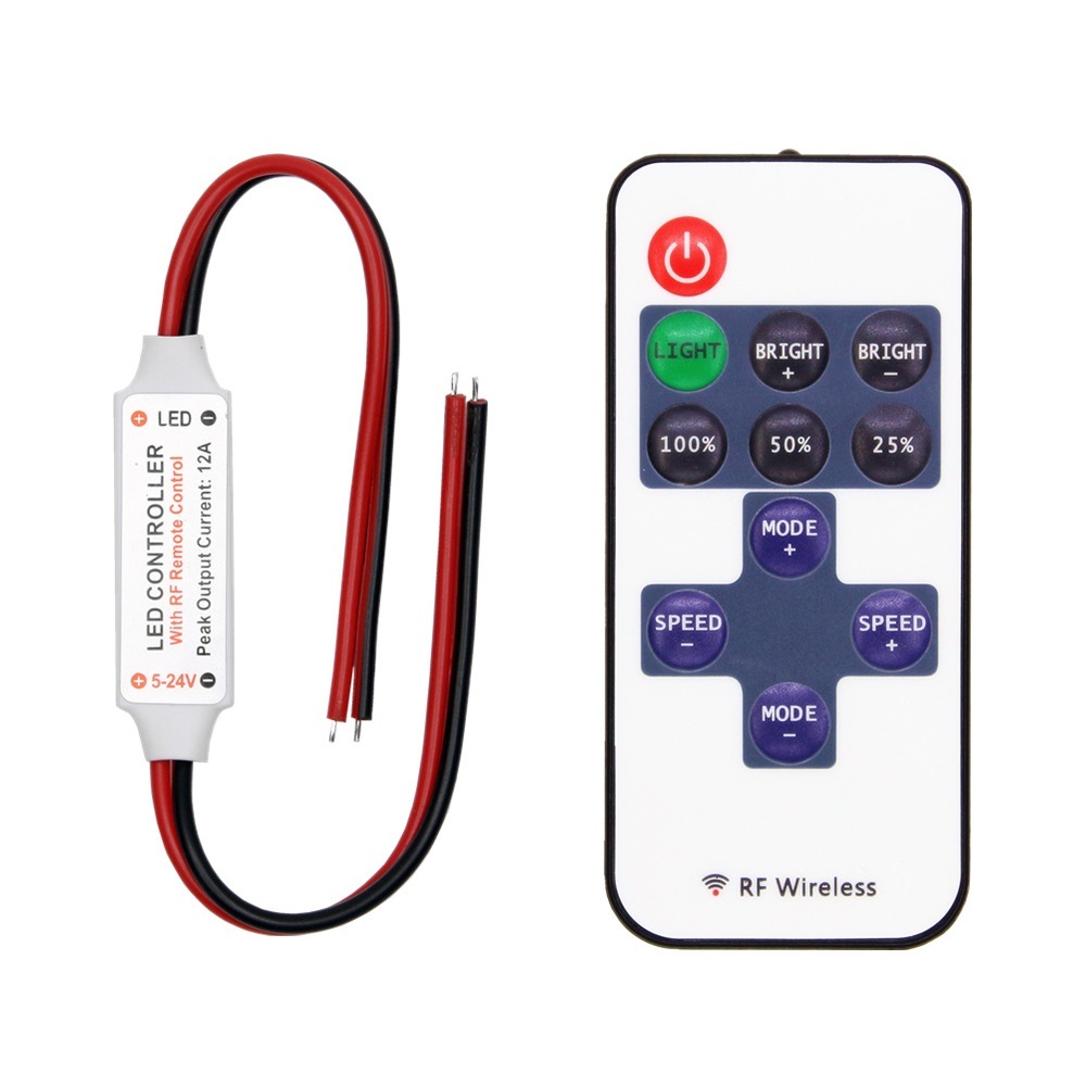 ワイヤレス LEDコントローラー ユニット 無線式 リモコン式 調光 点滅 ストロボ 12V/24V 両用 LEDテープ等に 【送料230円】拍卖