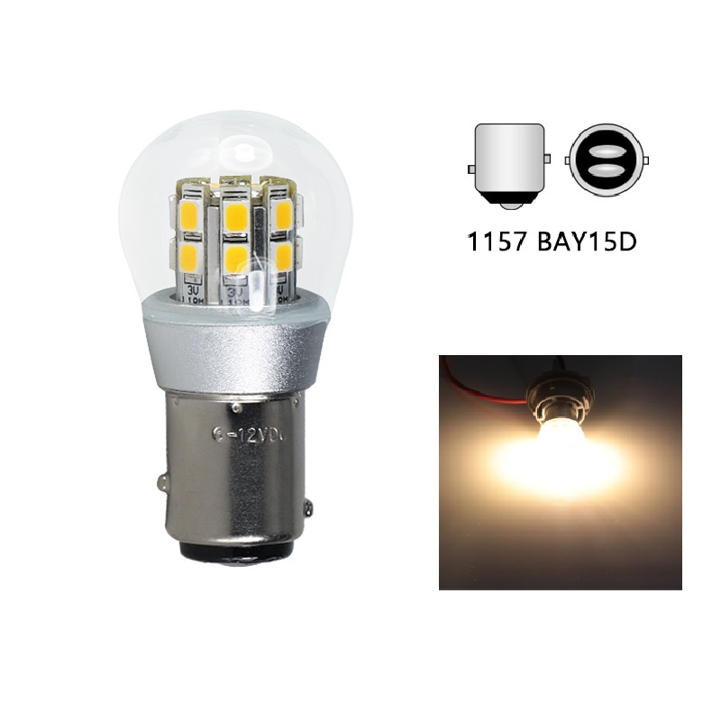 BAY15D 6V/12V兼用 LED 白暖色 電球色 交直両対応 旧車等に ダブル球 テールランプ ブレーキランプ カバー付き 【送料230円】拍卖