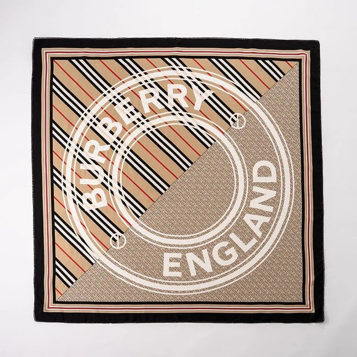 BURBERRY バーバリー スクエア スカーフ モンタージュプリント シルク <ベージュ> 【新品未使用】拍卖