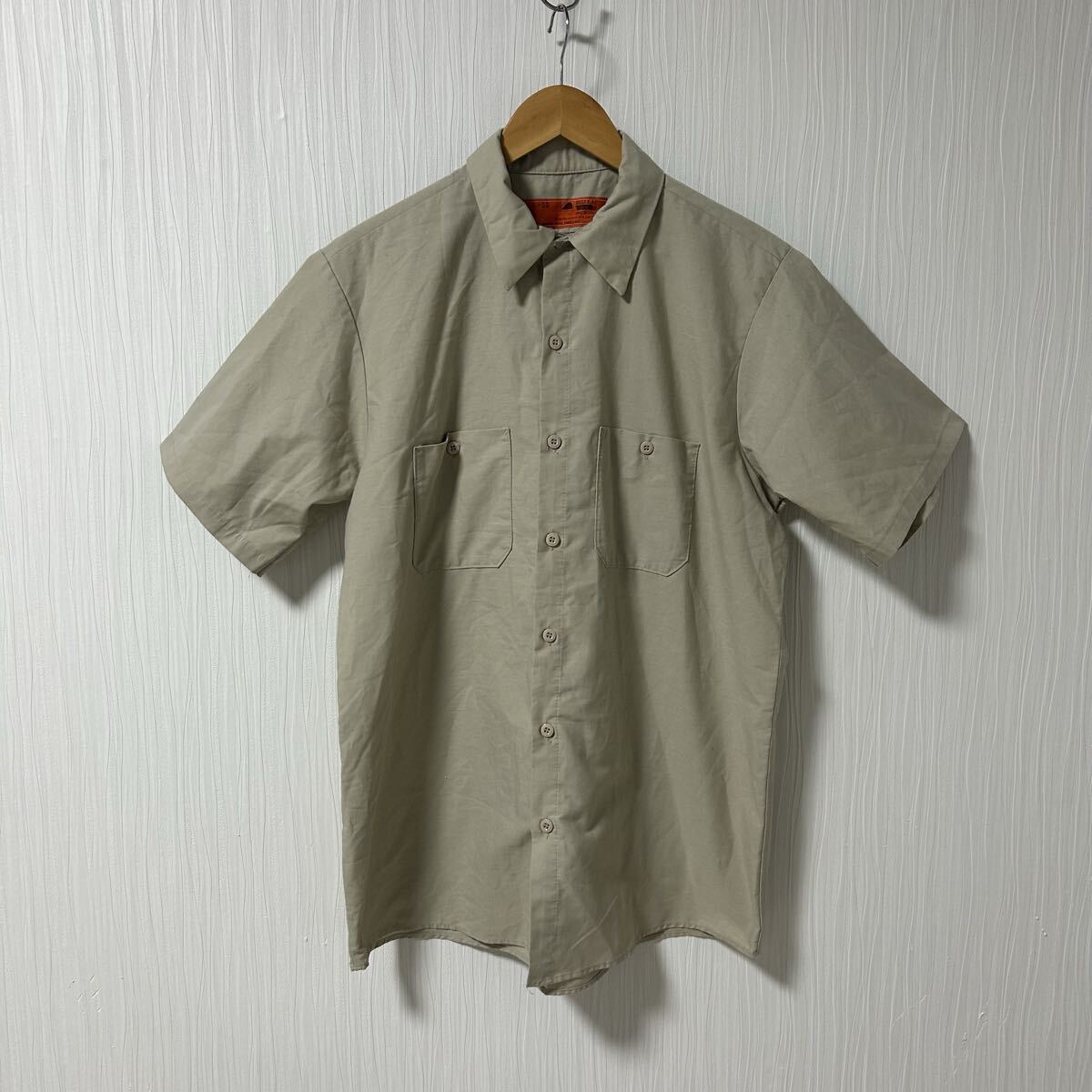 USA製 RED KAP レッドキャップ 半袖 ワークシャツ ベージュ サイズL メンズ 半袖シャツ 古着 ワークウェア a1224拍卖