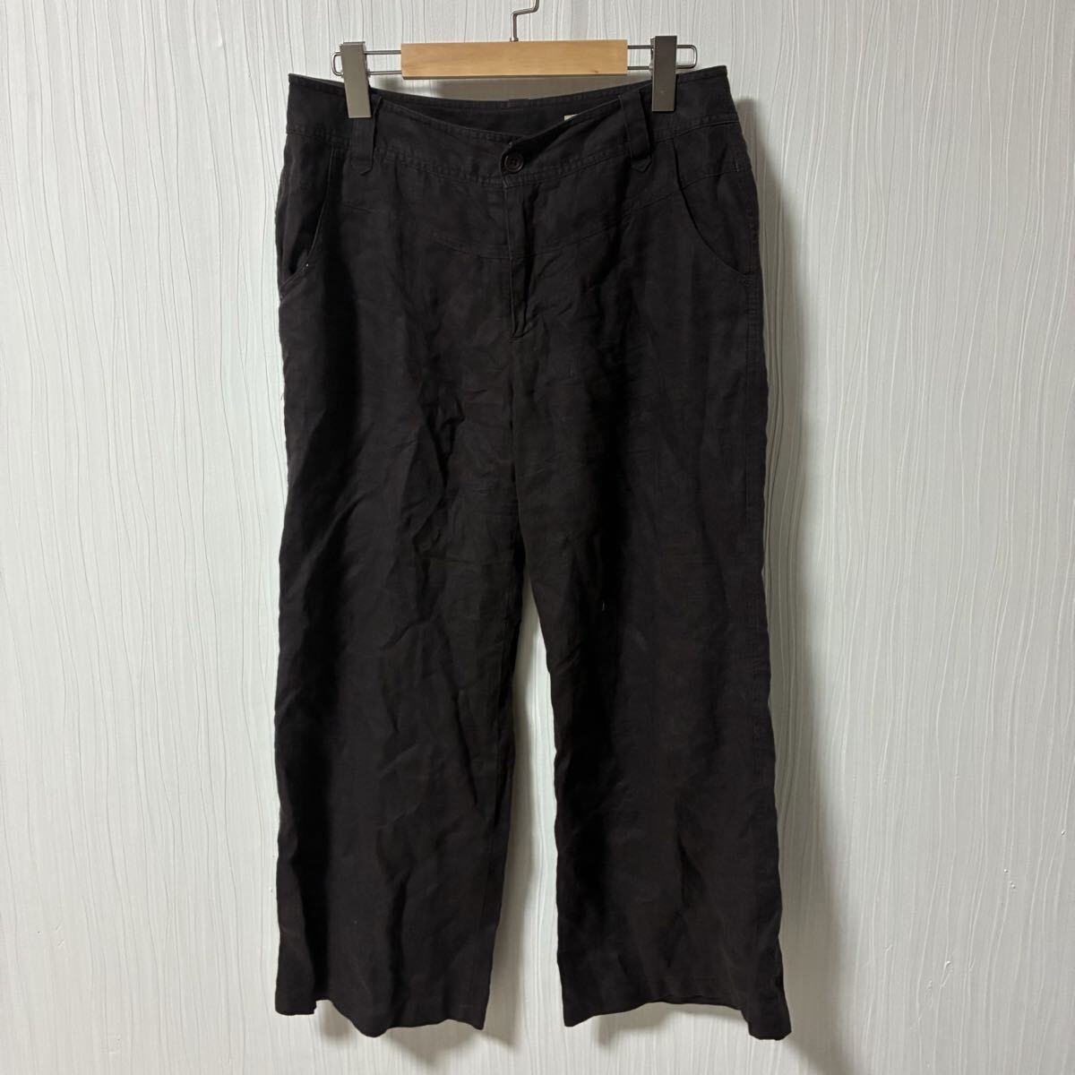 CROCODILE クロコダイル リネン パンツ メンズ サイズLL ブラウン系 麻 春夏 a1232拍卖