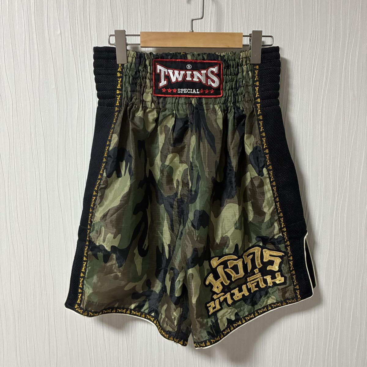 Twins ツインズ キックパンツ ショーツ 迷彩柄 緑系 ムエタイパンツ キックボクシング メンズ サイズXL a1232拍卖