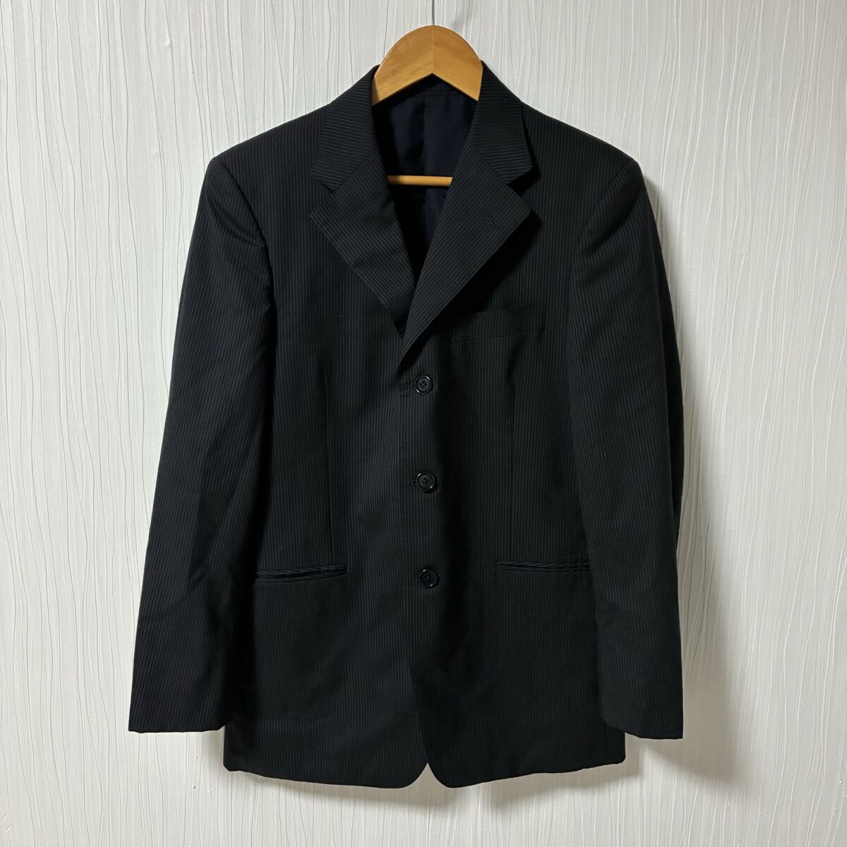 Calvin Klein カルバンクライン シングルジャケット 3B サイドベンツ ストライプ 黒系 総裏 メンズ サイズ34 テーラード a1254拍卖