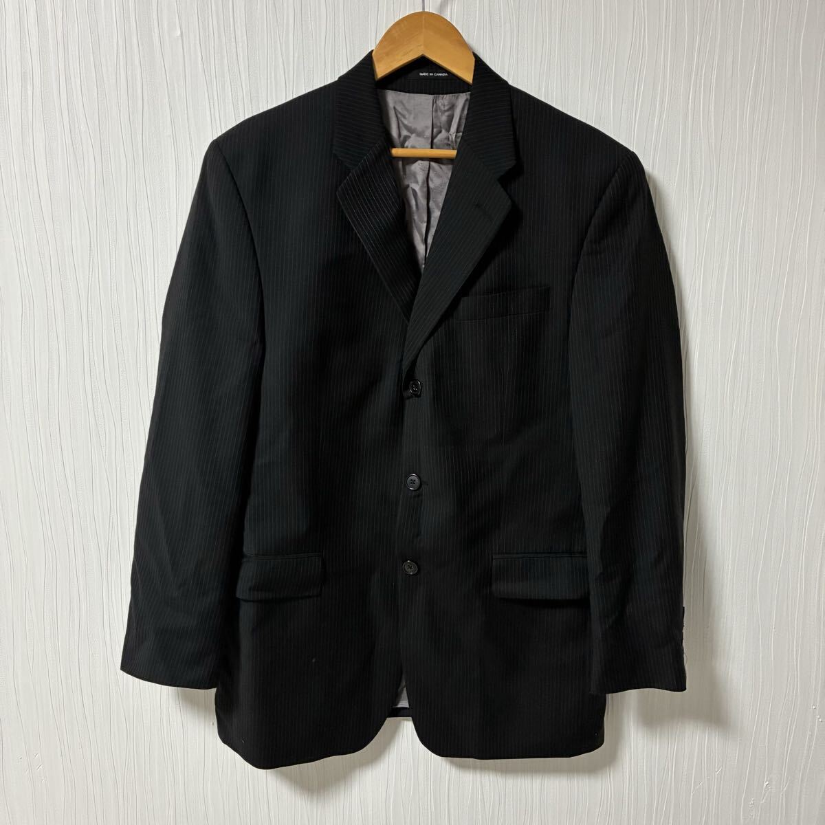 カナダ製 Calvin Klein カルバンクライン シングルジャケット 3B メンズ 黒系 ノーベント 総裏 テーラード a1258拍卖