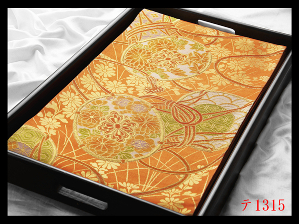 蔵【テ1315】西陣逸品 振袖可 鼓紋 蜜柑色地 華やぎの品格 正絹純金糸六通高級美術袋帯 ◇検◇簪着物名古屋帯和装小物帯締め拍卖