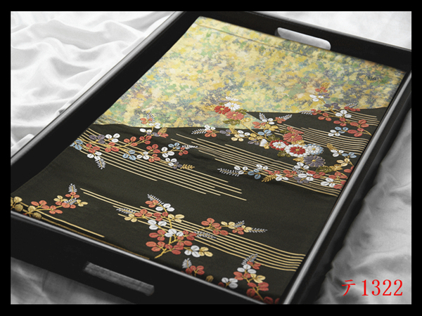 蔵【テ1322】西陣逸品 錦織 菊萩紋 海松色地 華やぎの品格 正絹純金糸六通高級美術袋帯 新品同様◇検◇簪着物名古屋帯和装小物帯締め拍卖