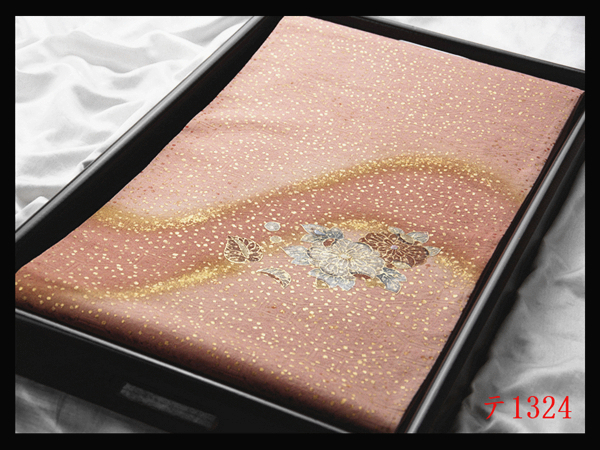 蔵【テ1324】西陣逸品 螺鈿 金彩 宍色 気品豊かに 正絹純金糸太鼓柄高級美術袋帯 ◇検◇簪着物名古屋帯和装小物帯締め拍卖