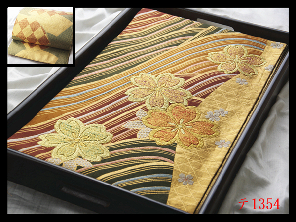 蔵【テ1354】西陣逸品 振袖可 桜散らし紋 華やぎの品格 正絹純金糸両面六通高級美術袋帯 ◇検◇簪着物名古屋帯和装小物帯締め拍卖