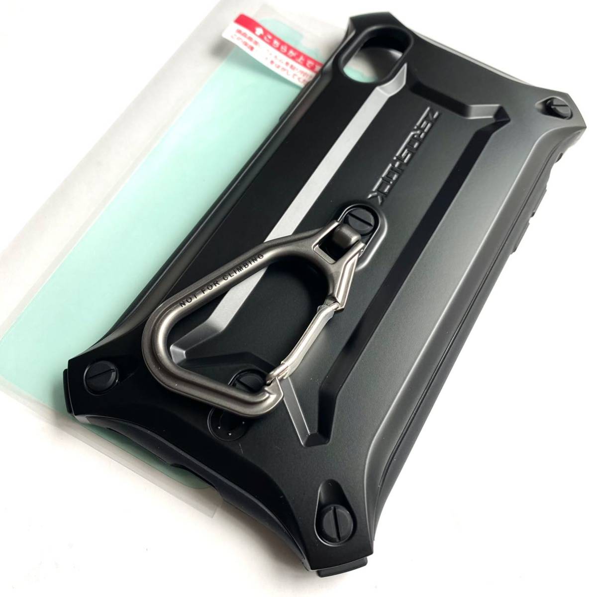 iPhoneXS/X用ケース★ZEROSHOCK★2WAYカラビナ付★フィルム付★ELECOM★ブラック拍卖