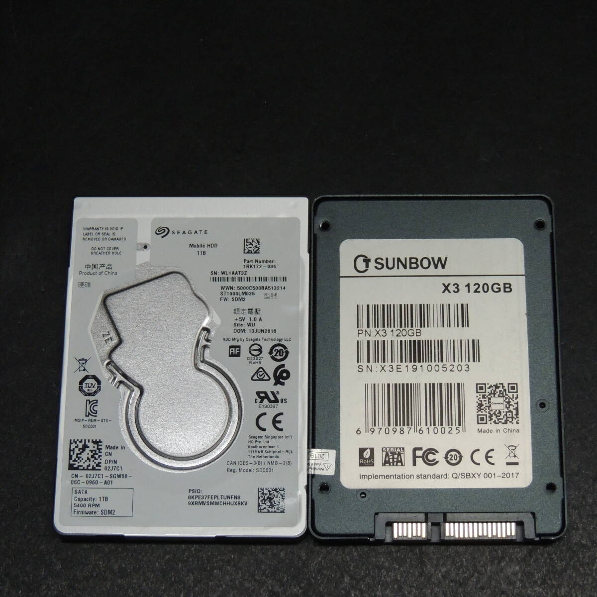 2台まとめ売り【検品済み】SUNBOW SSD 120GB X3 / Seagate HDD 1TB ST1000LM035 (使用時間:11/5579) 管理:く-52拍卖