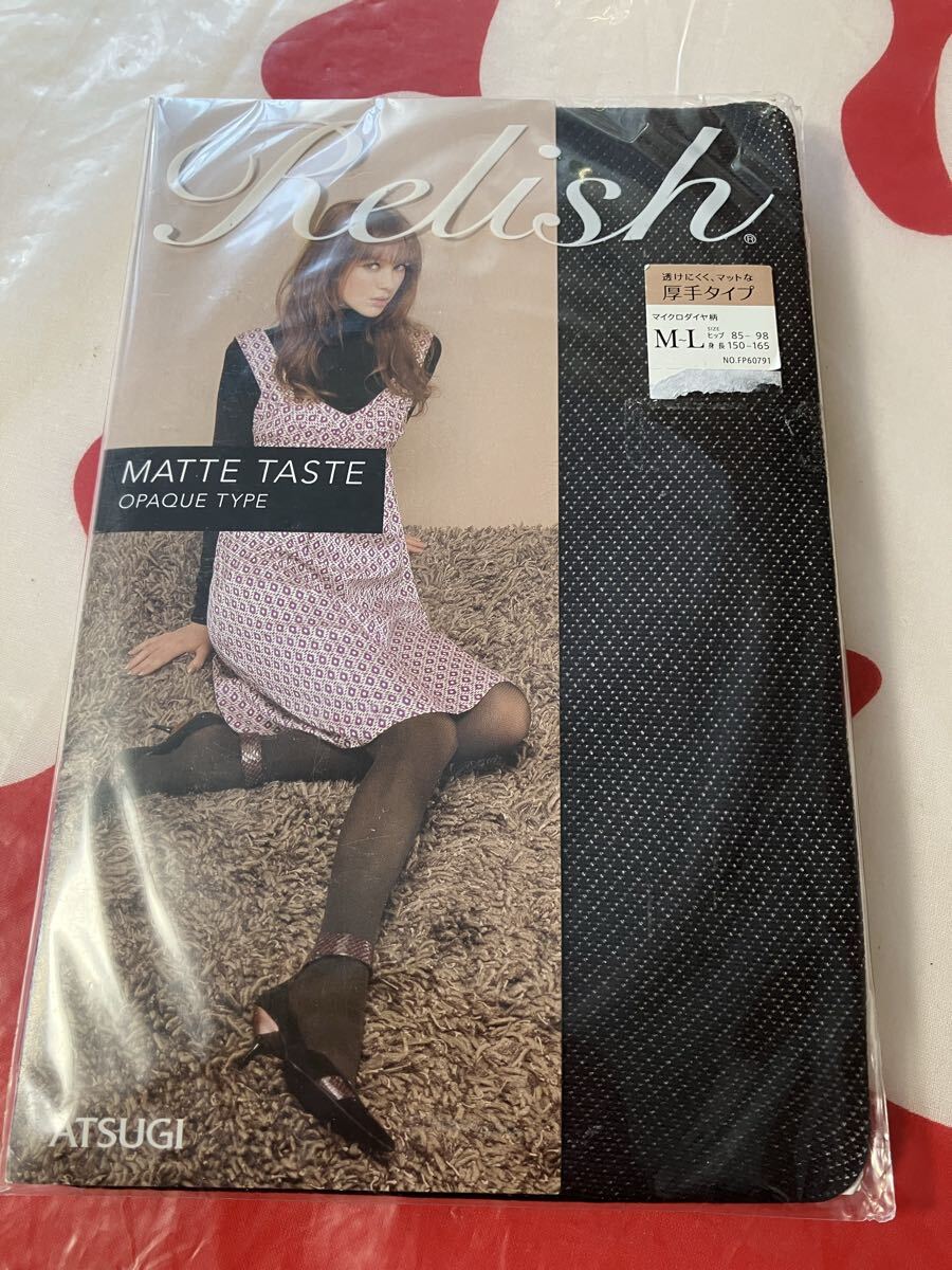 atsugi relish マイクロダイヤ柄 マット 厚手 ブラック パンティストッキング 模様 デザイン アツギ レリッシュ 黒パンスト pantystocking拍卖