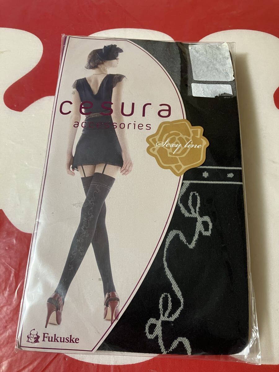 fukuske cesura accessories sexy line デザインバックシーム ブラック パンティストッキング パンスト panty stocking 黒 模様 福助拍卖