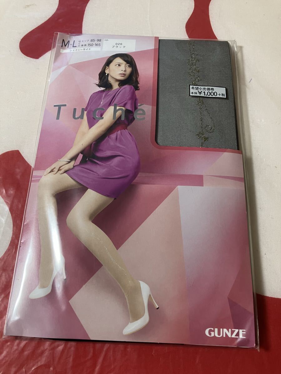 袋破れ gunze tuche シャイニーサイド ブラック パンティストッキング グンゼ パンスト 柄 デザイン panty stocking 黒 加藤夏希 トゥシェ拍卖