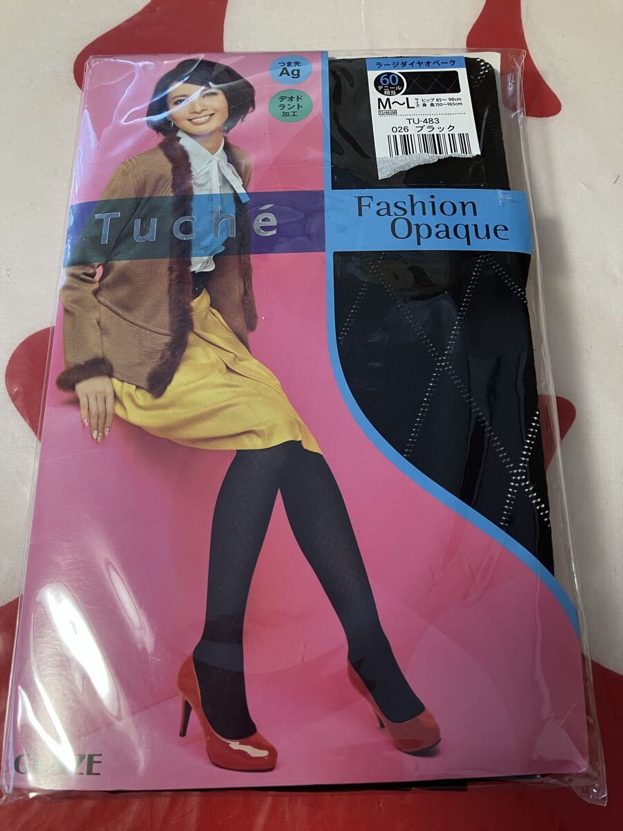 gunze tuche ラージダイヤオペーク ブラック 黒 60デニール タイツ グンゼ 柄 デザインtights トゥシェ 加藤夏希 模様 編み 網拍卖