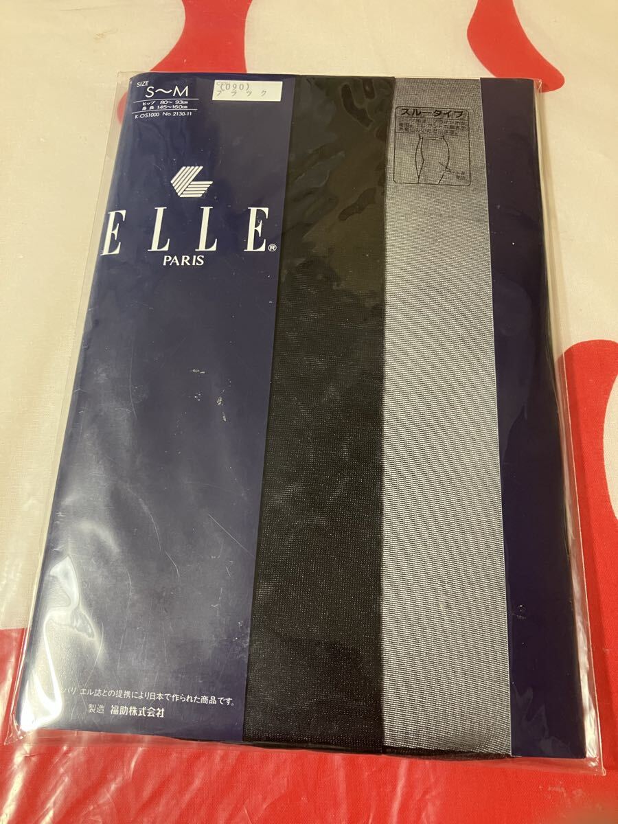 ELLE paris S-M パンティストッキング スルータイプ ブラック エル 福助 ブライト 光沢 輝き パンスト panty stocking 黒 エレガント 拍卖