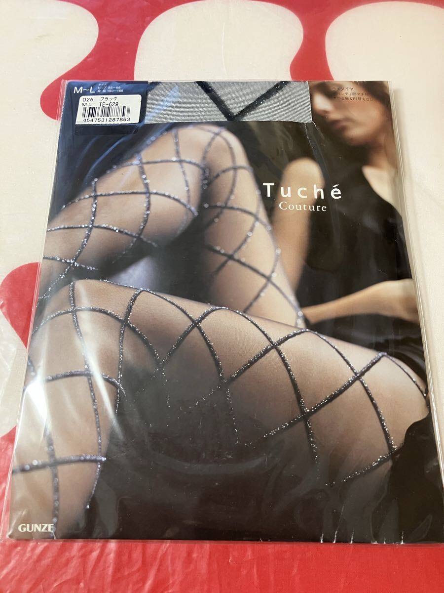 gunze tuche couture ラメダイヤ ブラック パンティストッキング グンゼ パンスト 柄 デザイン panty stocking トゥシェ 模様 編み 黒 光沢拍卖