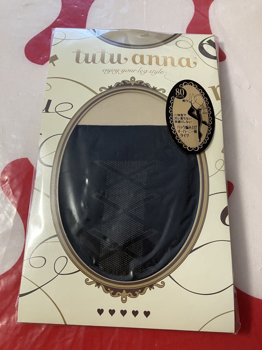 tutuanna 80デニール バック編み上げ オーバーニー風 タイツ フレッシュベージュ×黒 M-L チュチュアンナ overknee stocking tights 拍卖