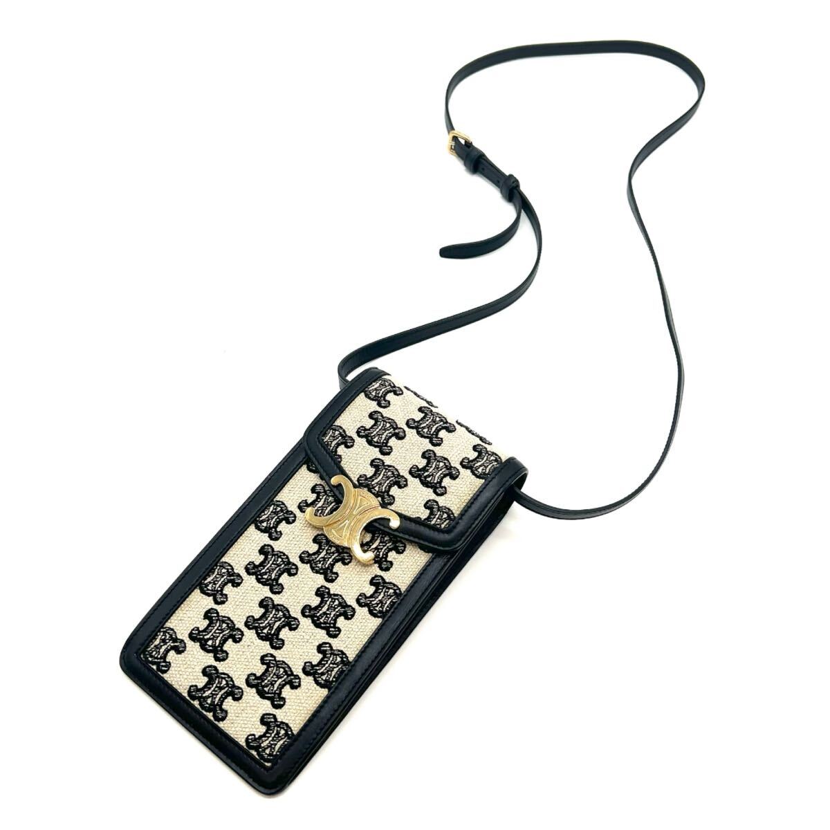 CELINE セリーヌ トリオンフ ショルダーバッグ モバイルポーチ フォンフォルダー バーティカル レザー キャンバス ゴールド金具 拍卖