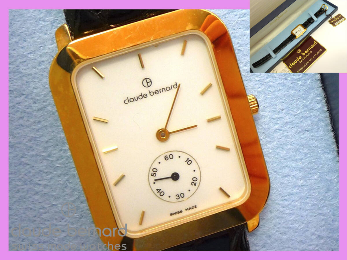 参考83,000円 Claude Bernard クロードベルナール 高級感 腕時計 未使用 メンズ/レディース スイス製 ベルトレザー ワニ革 箱 金縁 白 _C9拍卖