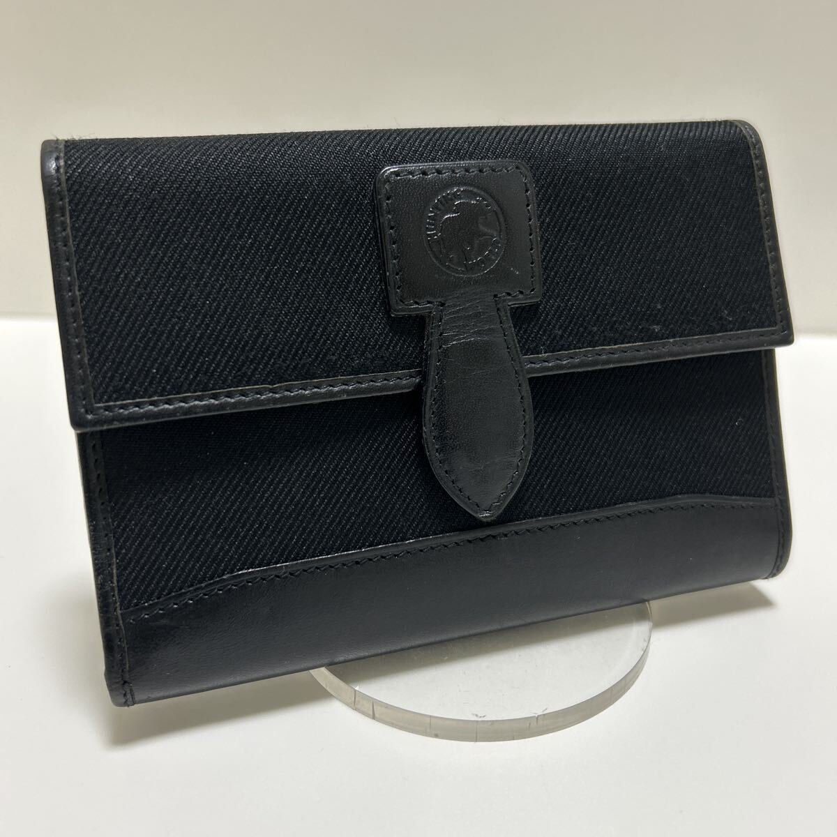 ◆HUNTING WORLD ハンティングワールド 三つ折り財布 ブラック◆ キャンバス×レザー 小銭入れ有 イタリア製 【送料無料】0917拍卖