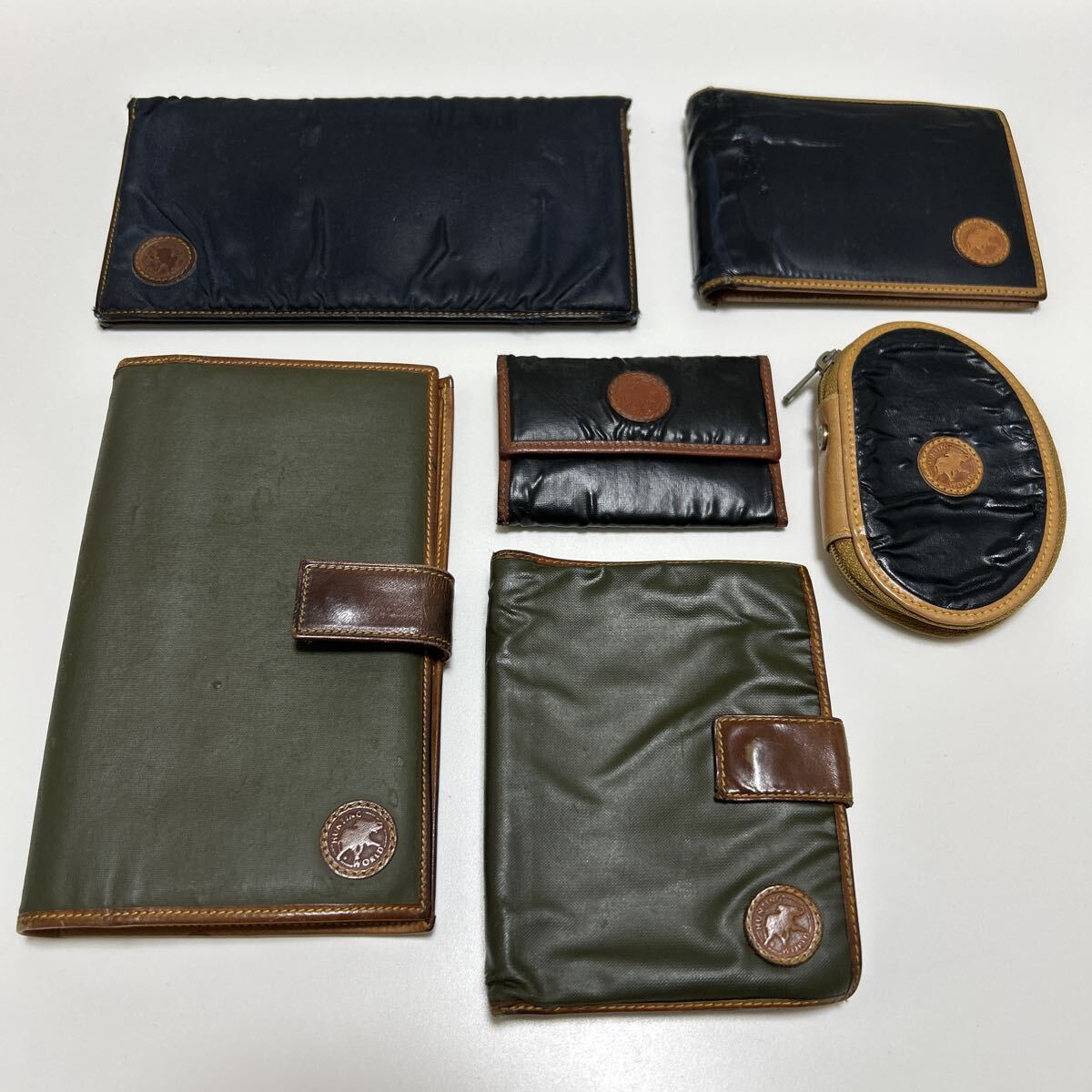 ■ダメージあり■ ★ハンティングワールド 6点SET 紺&カーキ★ 長財布 折り財布 キーケース 等 バチュークロス 【送料無料】0917拍卖
