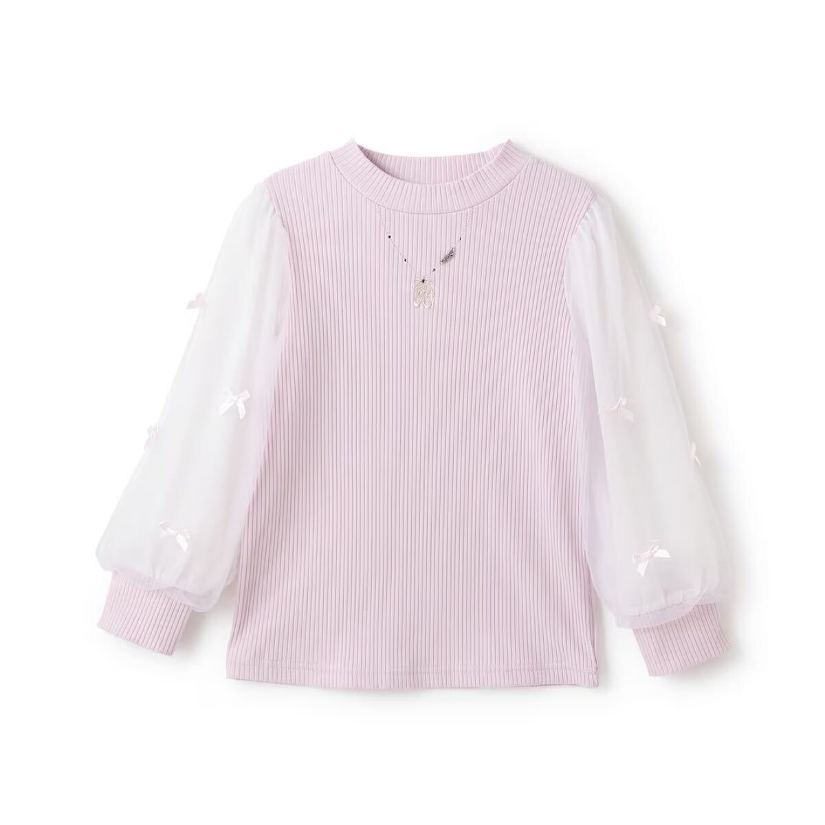 メゾピアノ新品新作タグ付きネックレス刺しゅう袖チュールテレコ長袖Tシャツ130拍卖