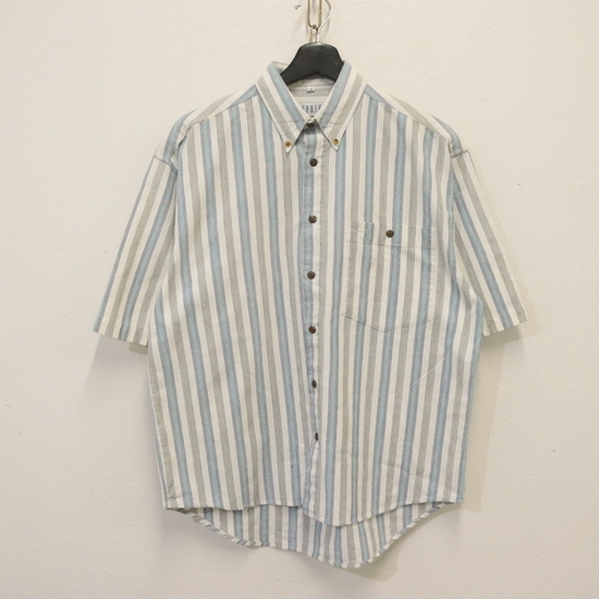 M866 90sビンテージ BLUEPRINT 半袖シャツ■1990年代製 表記Sサイズ 白 ホワイト ボタンダウン ストライプ アメカジ ストリート 古着 激安拍卖